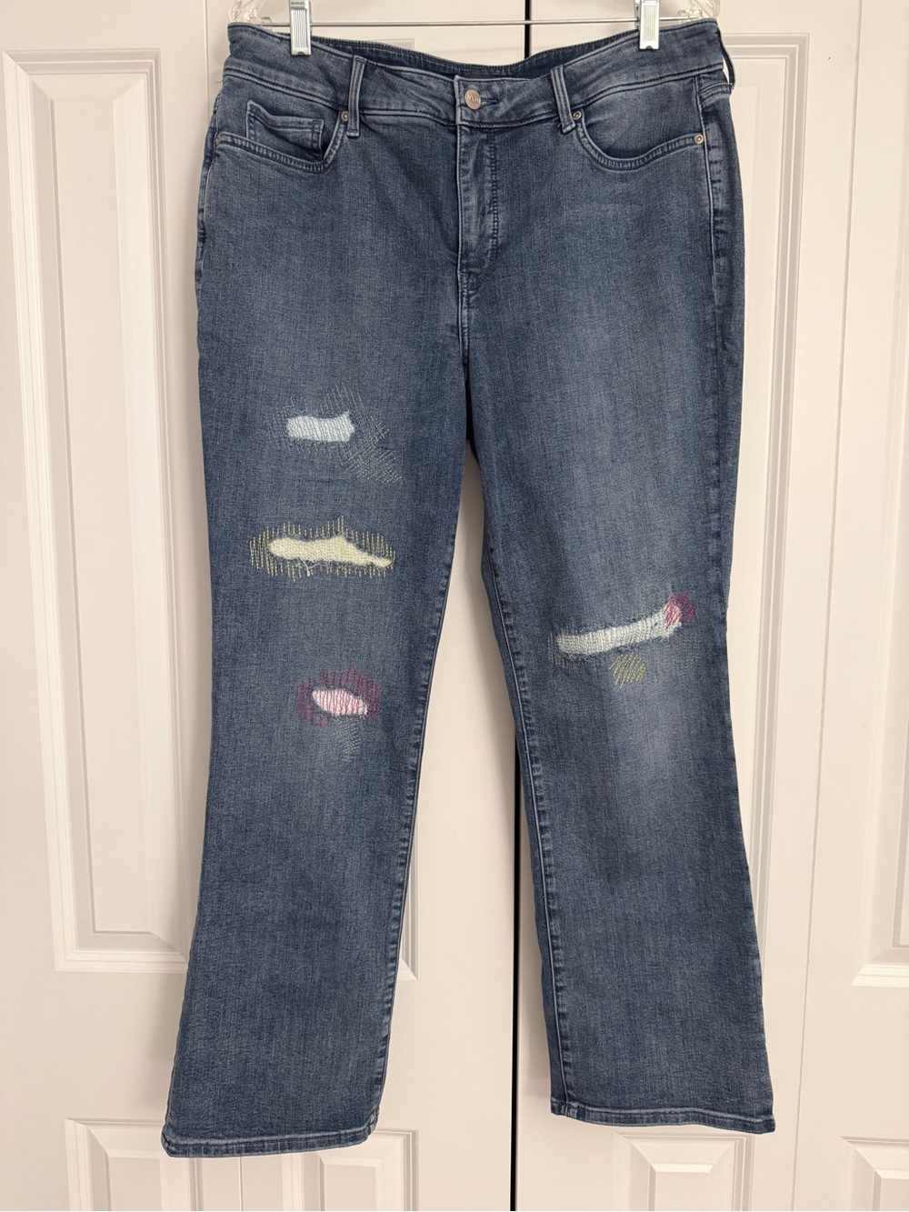 NYDJ Marilyn Straight Cool Embrace Embroidered Jeans Size 14